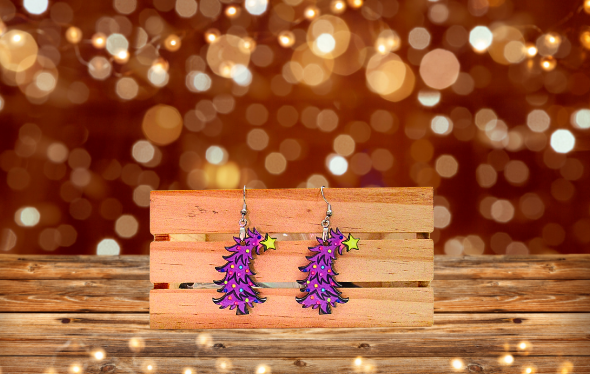 MDF- Whimsical Christmas Tree Shaped Sublimated Earrings 1.5 inch