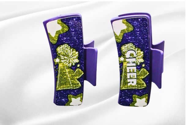 MDF-Large Sublimated Hair Claw Clip Cheer Themed (Glitter Look)