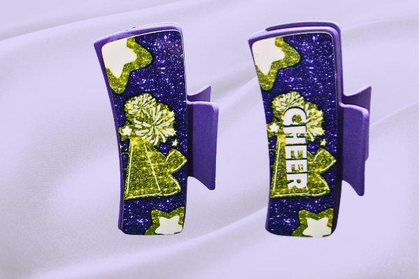 MDF-Large Sublimated Hair Claw Clip Cheer Themed (Glitter Look)