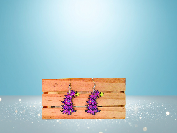 MDF- Whimsical Christmas Tree Shaped Sublimated Earrings 1.5 inch