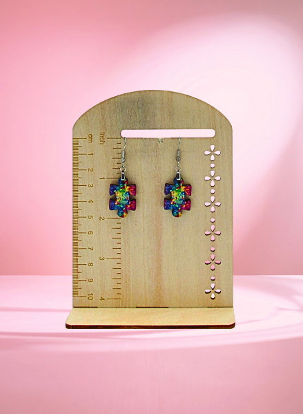 MSF-Autism Themed Puzzle Piece Shaped Sublimated Earrings 1 in.