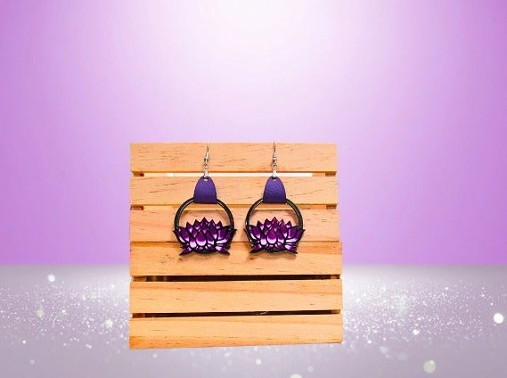 MDF-Round Lotus Shaped Sublimated Earrings 1.5 inch