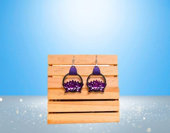 MDF-Round Lotus Shaped Sublimated Earrings 1.5 inch