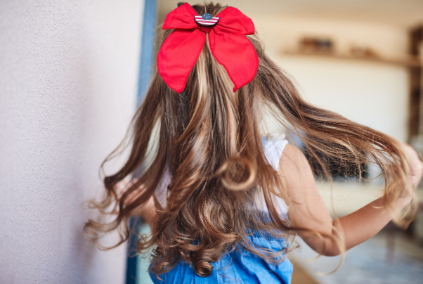 5" Girls Cotton Hair Bow with MDF Shaped Sublimated Center (Patriotic)