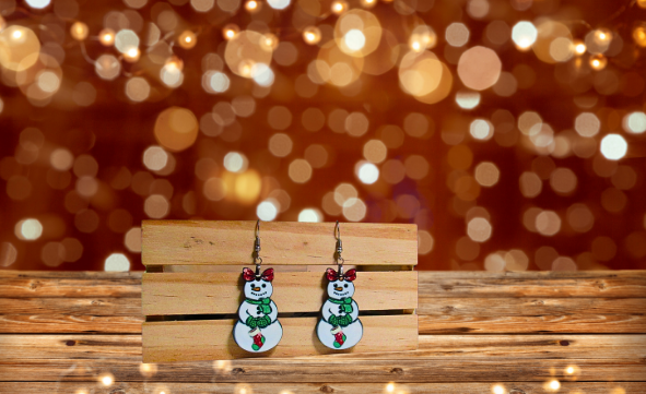 MDF - Snowman with Bow Shaped Sublimated Earrings 1.5 inch