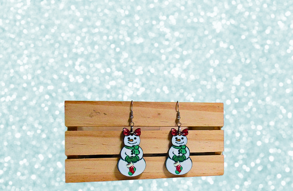 MDF - Snowman with Bow Shaped Sublimated Earrings 1.5 inch