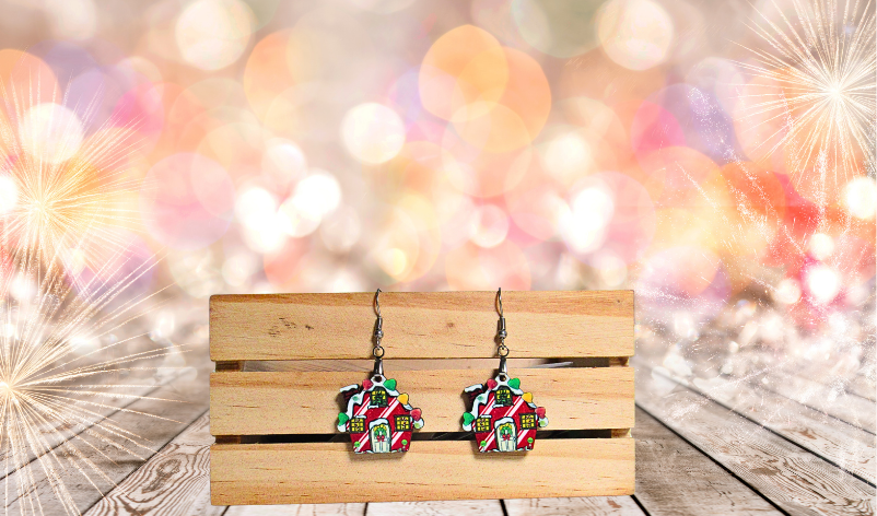 Gumdrop House Shaped MDF Sublimated Earrings