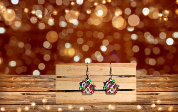 Gumdrop House Shaped MDF Sublimated Earrings