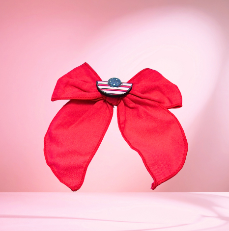 5" Girls Cotton Hair Bow with MDF Shaped Sublimated Center (Patriotic)