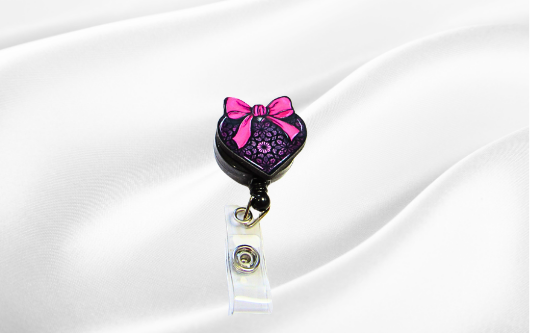 MDF-Heart with Bow Shaped Sublimated Badge Reel