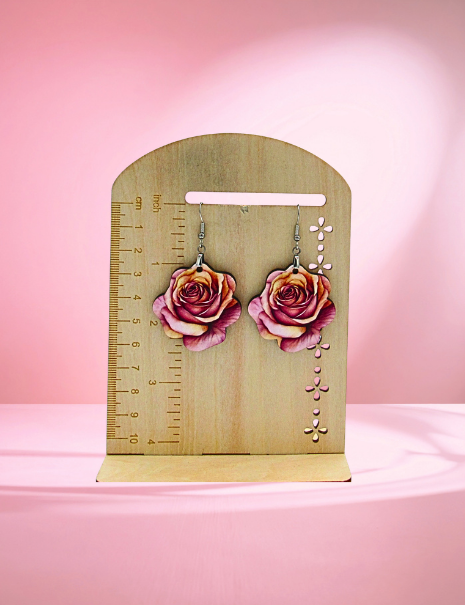MDF-Rose Shaped Sublimated Earrings 1.5 inch