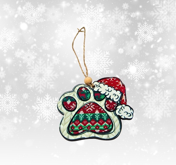 MDF- Santa Hat Dog Paw Shaped Sublimated Ornament