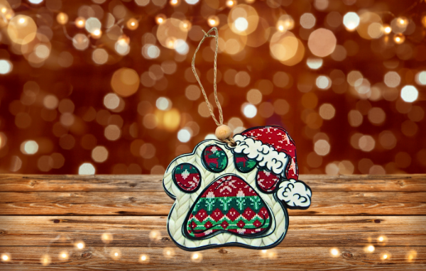 MDF- Santa Hat Dog Paw Shaped Sublimated Ornament