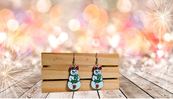 MDF - Snowman with Bow Shaped Sublimated Earrings 1.5 inch