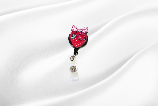 MDF-Strawberry with Bow Shaped Sublimated Badge Reel