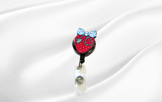 MDF-Strawberry with Bow Shaped Sublimated Badge Reel