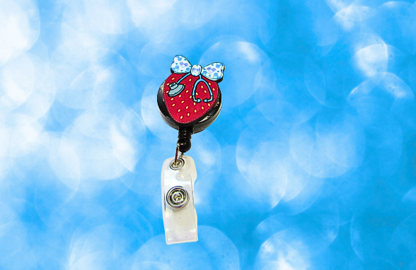 MDF-Strawberry with Bow Shaped Sublimated Badge Reel