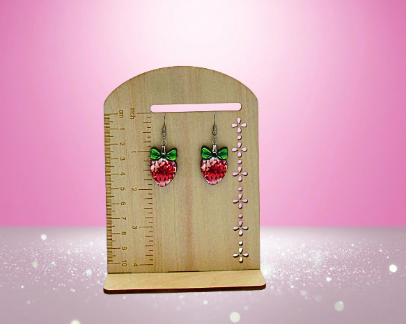 MDF-Strawberry with Bow Shaped Sublimated Earrings 1 inch