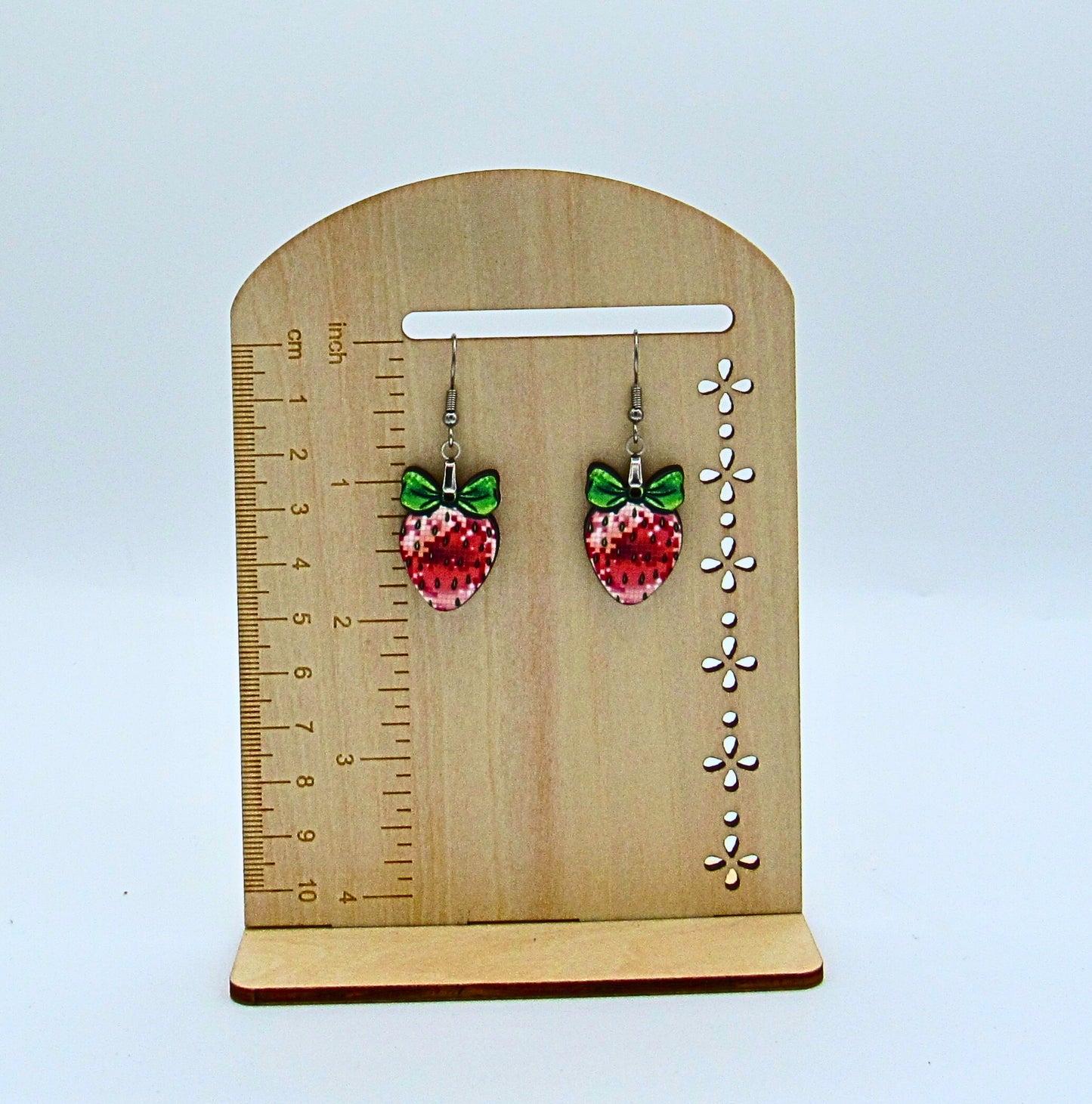 MDF-Strawberry with Bow Shaped Sublimated Earrings 1 inch