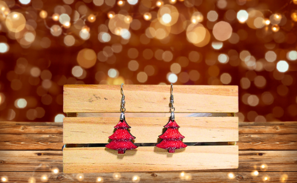 MDF-Christmas Tree Shaped Sublimated Earrings 1 inch