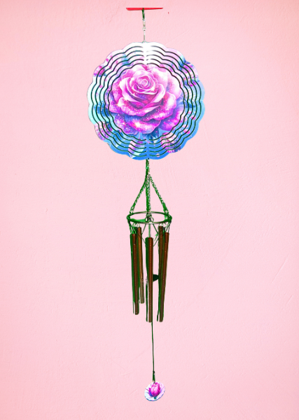 8 inch Sublimated Wind Spinner and Wind Chime Rose