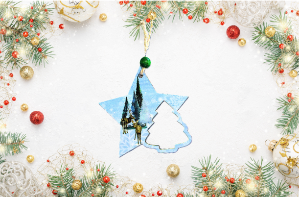 Star with tree Shaped Sublimated Ornament