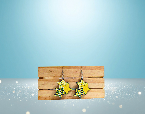 MDF-Triple Star Shaped Sublimated Earrings 1.5 in.