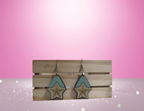 MDF-Teardrop Star Shaped Sublimated Earrings 1.5 inch