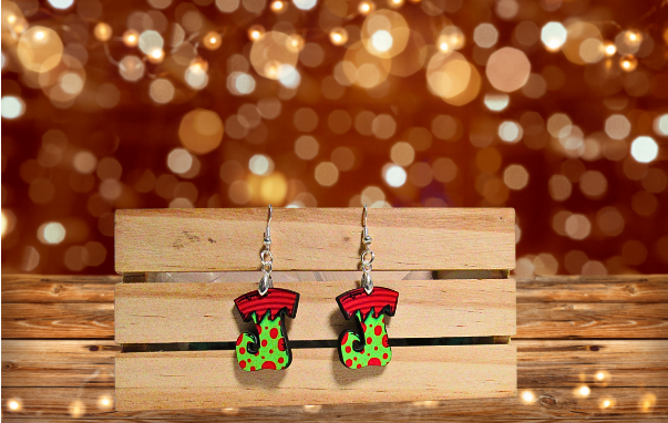 Elf Stocking Shaped Sublimated Earrings 1 inch