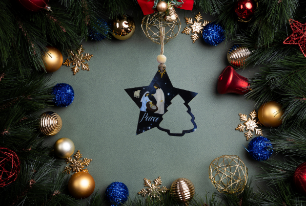 Star with tree Shaped Sublimated Ornament