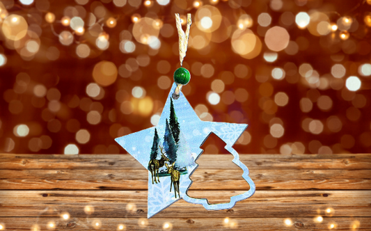 Star with tree Shaped Sublimated Ornament