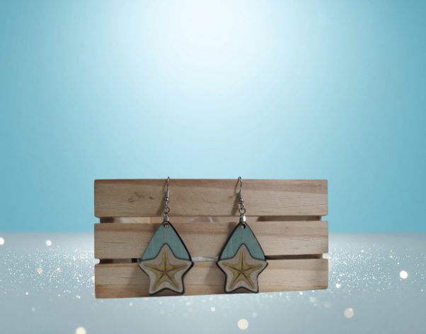 MDF-Teardrop Star Shaped Sublimated Earrings 1.5 inch