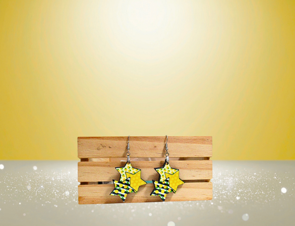 MDF-Triple Star Shaped Sublimated Earrings 1.5 in.