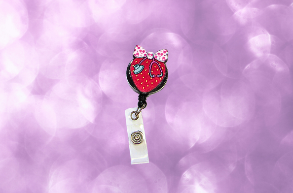 MDF-Strawberry with Bow Shaped Sublimated Badge Reel