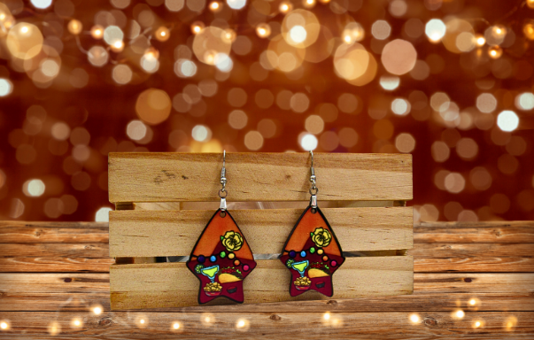 MDF-Teardrop Star Shaped Sublimated Earrings 1.5 inch