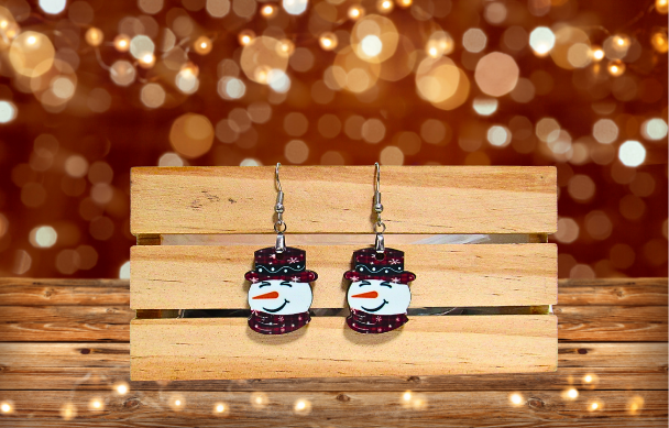MDF-Snowman Head Shaped Sublimated Earrings 1 inch