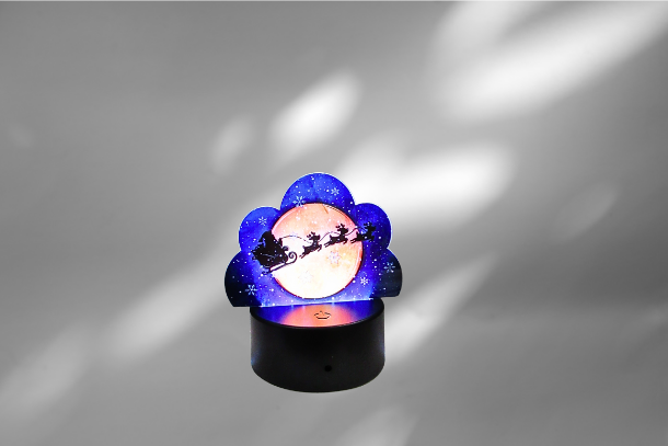 Santa Themed Acrylic Cloud Shaped Sublimated Light Base