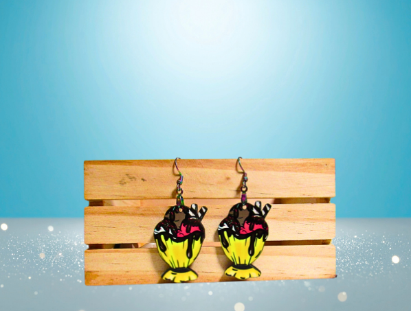 MDF-Ice Cream Sundae Shaped Sublimated Earrings 1.5 inch