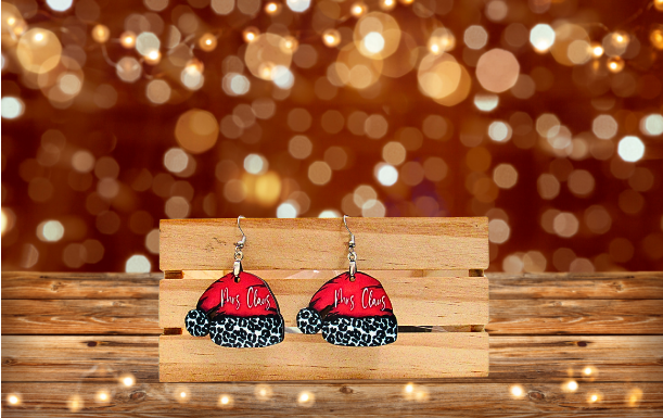 MDF- Santa Hat Shaped Sublimated Earrings 1.5 inch