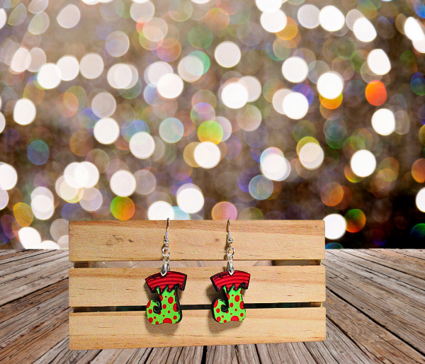 Elf Stocking Shaped Sublimated Earrings 1 inch