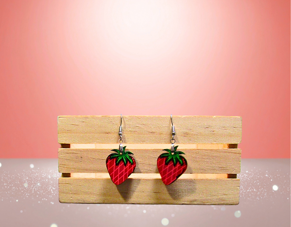 MDF-Strawberry Shaped Sublimated Earrings 1 inch