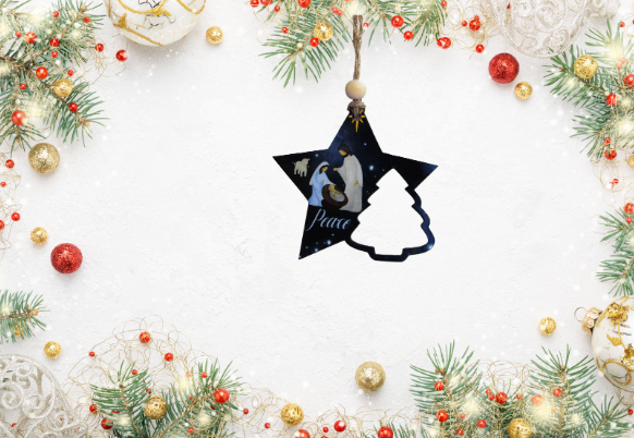 Star with tree Shaped Sublimated Ornament