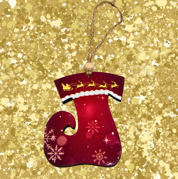MDF-Elf Stocking Shaped Sublimated Ornament