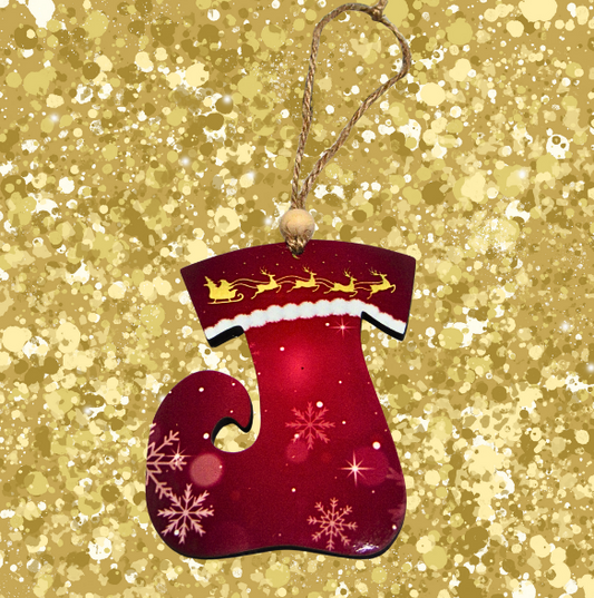 MDF-Elf Stocking Shaped Sublimated Ornament