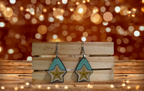MDF-Teardrop Star Shaped Sublimated Earrings 1.5 inch