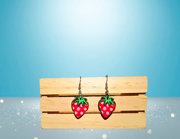 MDF-Strawberry Shaped Sublimated Earrings 1 inch