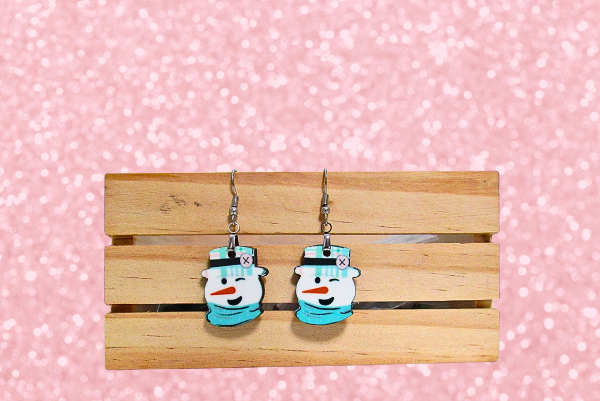 MDF-Snowman Head Shaped Sublimated Earrings 1 inch