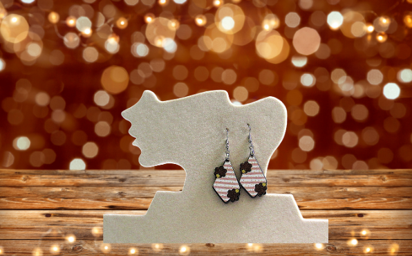 MDF-Striped Fancy Flower Shaped Sublimated Earrings 1.5 inch
