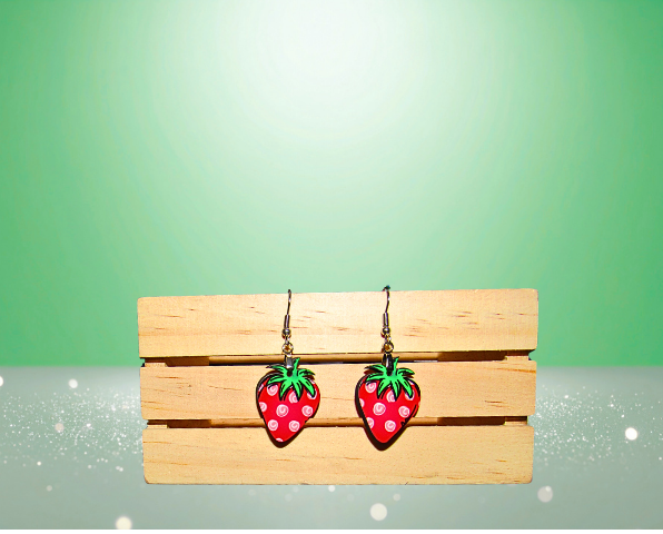MDF-Strawberry Shaped Sublimated Earrings 1 inch