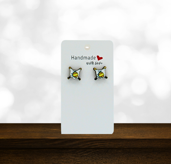 MDF-Home Plate Shaped Suvlimated Stud Earrings
